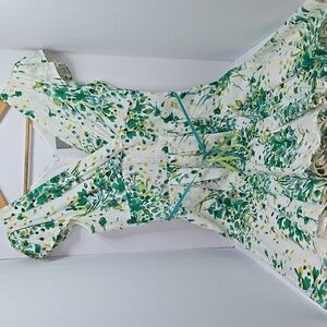 Rabbit Rabbit Floral Green and White Dress Size 6 "Like New"